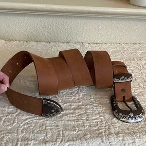 Duluth Trading Company Leather Belt Size 48 Western Stars Cowboy Workwear
